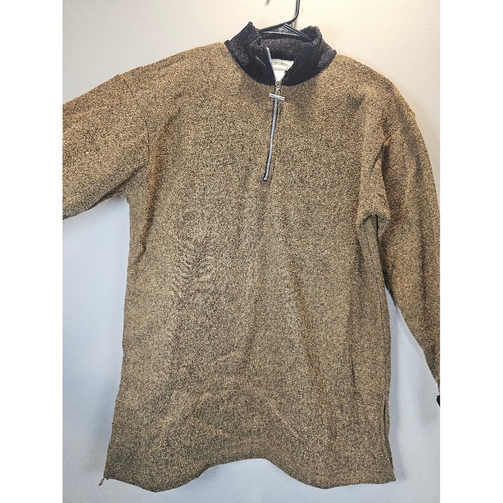 Frazier Lawrence Quarter Zip Pullover Tan Black Boucle Knit Faux Fur Trim M
